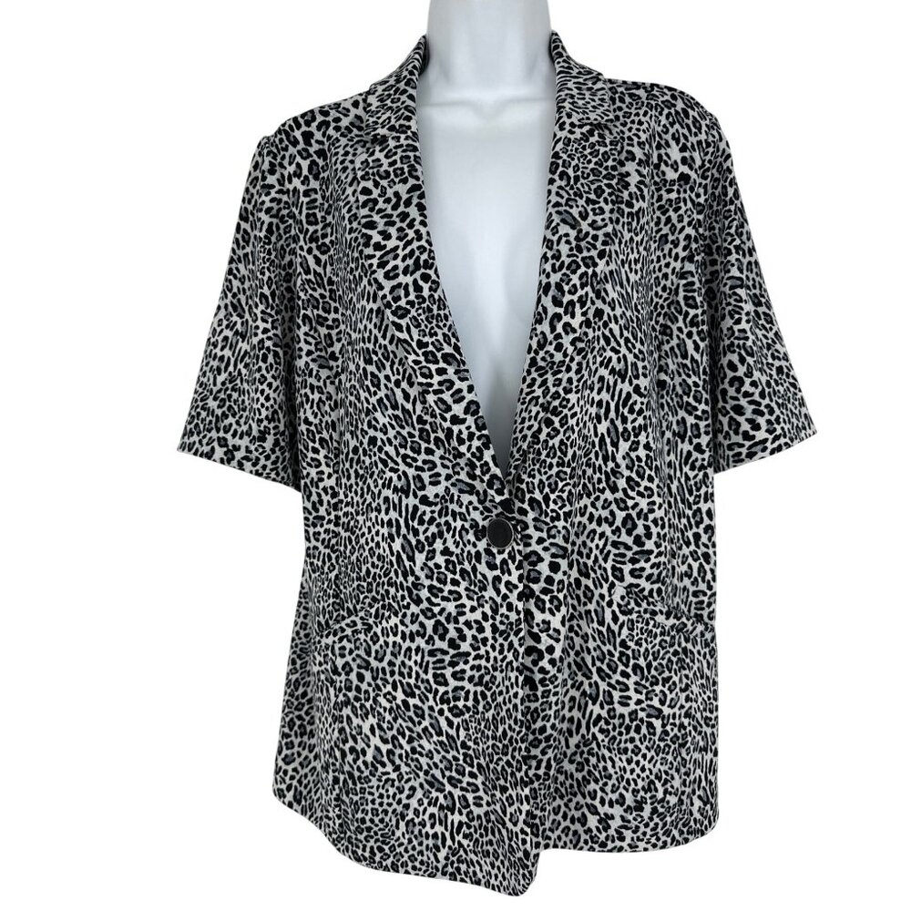 Susan Graver Leopard Print Short-Sleeve One Button Blazer Women's Size M